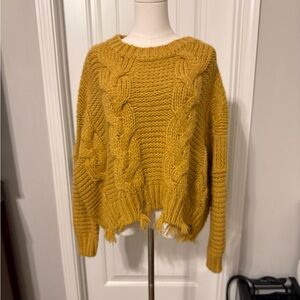 She + Sky Mustard Cable Knit Cropped Sweater